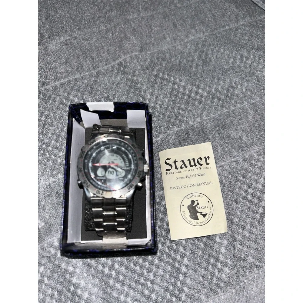 NEW Men's Stauer Compendium Chronograph Hybrid Wrist Watch 19093 3ATM W/ Box COA